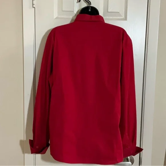 Women's Red Button Down Shirt - Picture 2 of 3